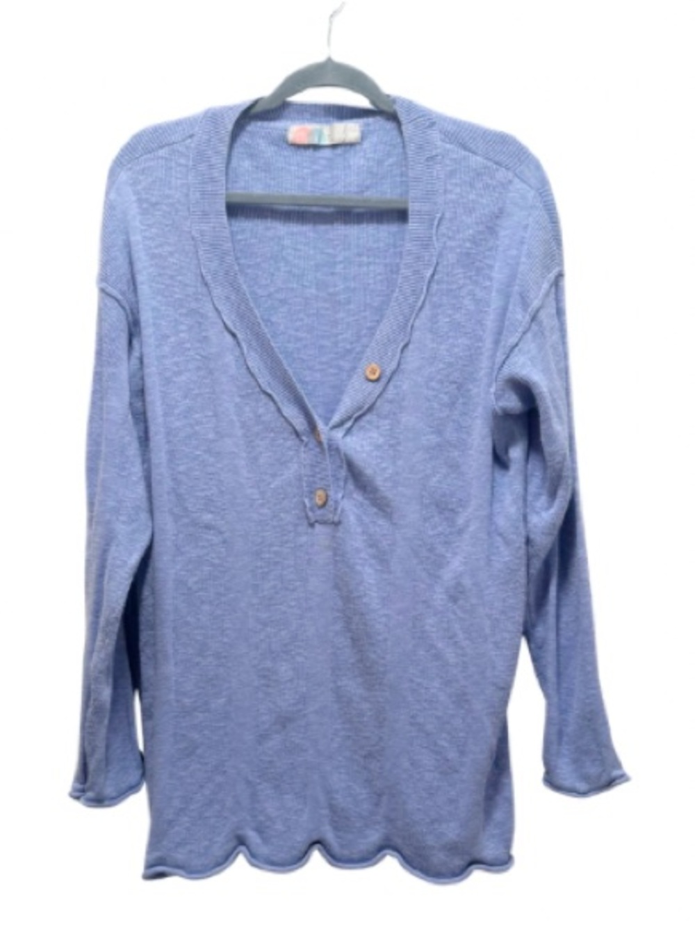 Free People Periwinkle Blue Henley Sweater Large Oversized Slouchy Minimalist